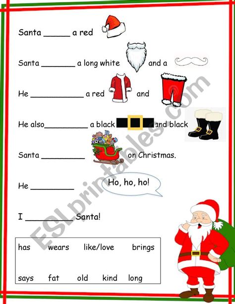 Santa Claus Esl Worksheet By Benkodori Christmas Work