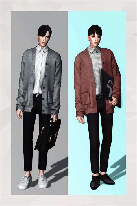 Cardigan With Shirt Gorilla X3 Sims 4 Male Clothes Sims 4 Men
