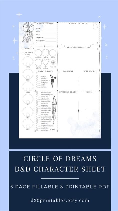 Circle Of Dreams D D Character Sheet Fillable Dungeons Dragons E Character Sheets Printable Pdf