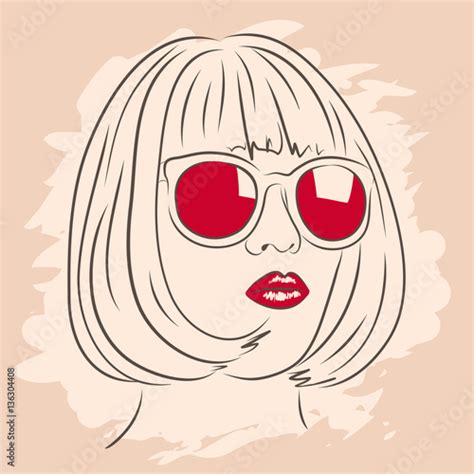 Vector Illustration Of Beautiful Woman Wearing White Sunglasses Stock Image And Royalty Free