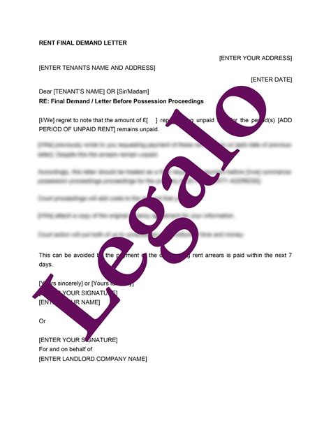 Rent Final Demand Letter Template Send Before Evicting