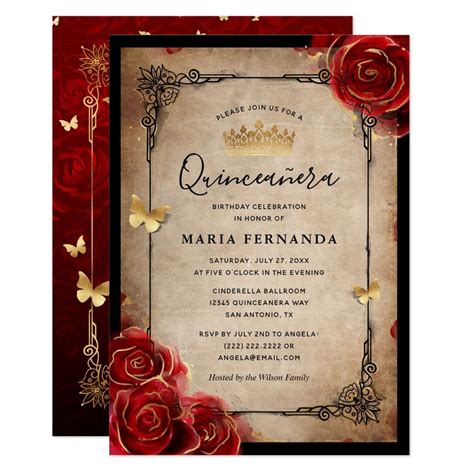 Quince Invitations Red And Gold Invitation Card