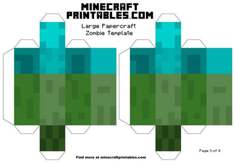 Minecraft Printable Papercraft Zombie Template Large Page 3