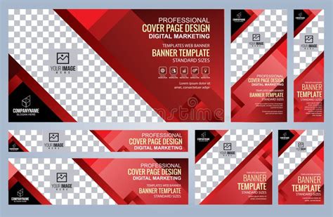 Set Of Red And Black Web Banners Templates Stock Vector Illustration