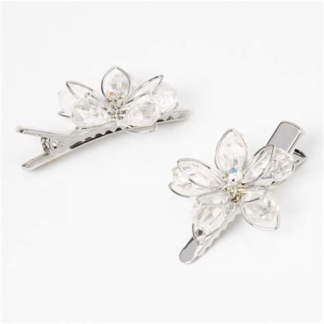 Claires Club Silver Rhinestone Flower Hair Clips 2 Pack Claires Us