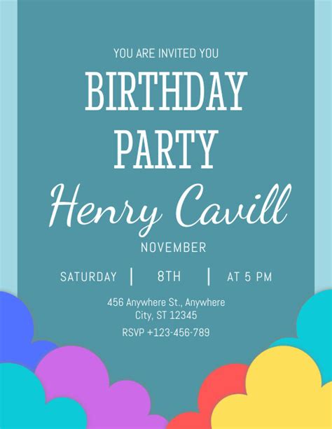 Colorful Birthday Party Invitation Flyer Template Postermywall