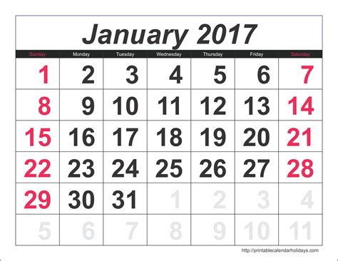 january 2017 calendar 6 templates landscape printable calendar template 2020 2021