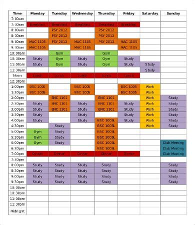 Now as if someone comes from student college at 2.00 pm. Student Schedule Template - 12+ Free PDF, Word Documents ...