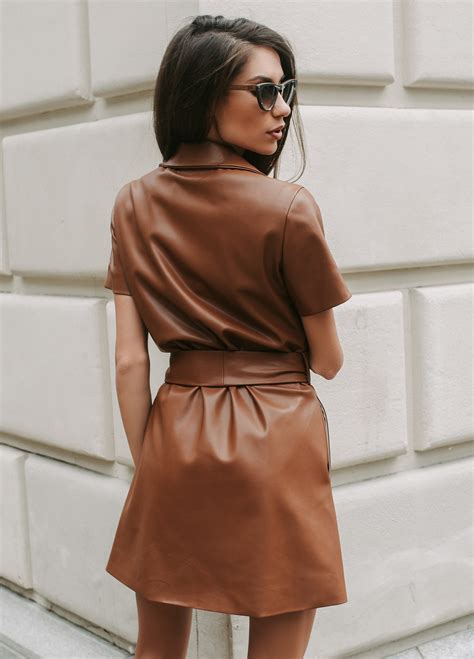 brown leather dress leather shirt dress boho dress sexy etsy uk