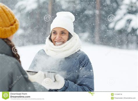 Girls In Snowfall Stock Photo Image Of Toothy Snowy 111249118