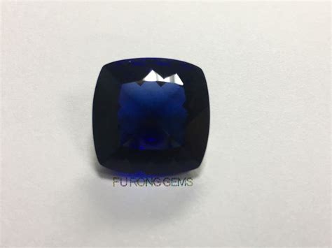 Cushion Shape Natural Cut Synthetic Blue Sapphire Gemstones In 17x17mm