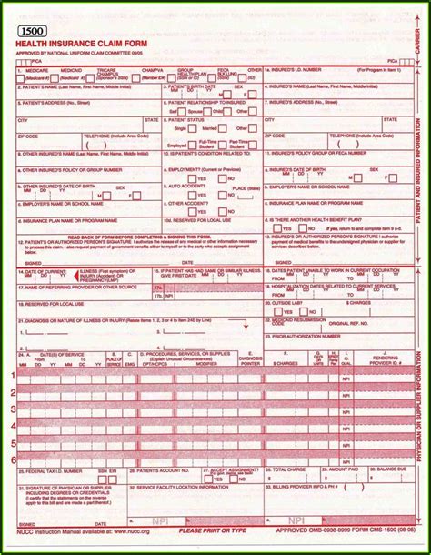 Cms 1500 Claim Form Fillable Free Printable Forms Free Online