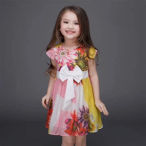 Spring Summer Girl Dress Flowers Printing Princess Dresses Girls