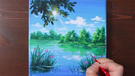 Sunlight Lake Easy Acrylic Painting For Beginners Paintingtutorial