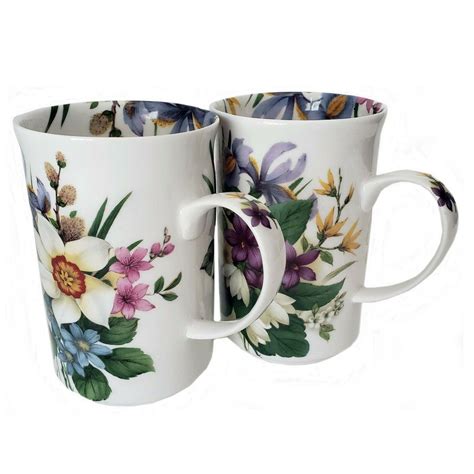 Fine Bone China England Coffee Mugs Floral Design