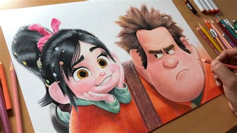 Coloured Pencil Drawing Ralph And Vanellope Wreck It Ralph Timelapse