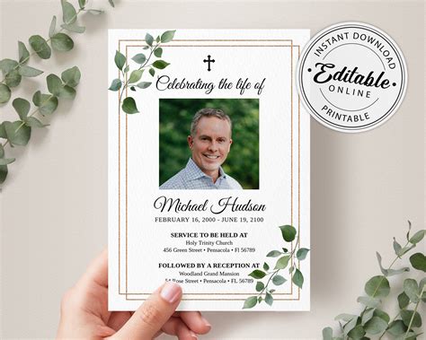 Funeral Announcement Card Template Funeral Invitation Etsy Nederland