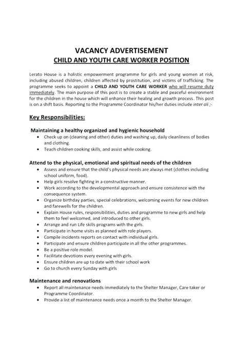 Child Care Provider Job Descriptions Charlotte Clergy Coalition