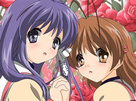 Safebooru Blush Brown Eyes Brown Hair Clannad Flower Fujibayashi Kyou