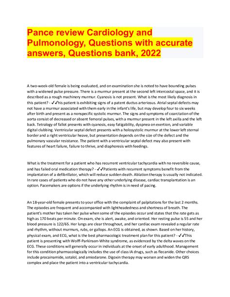 Pance Review Cardiology And Pulmonology Questions With Accurate