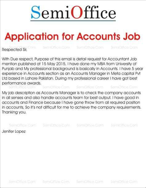 To apply for a general accountant, an applicant needs to write a cover letter mentioning his skills relevant to the job post. Job Application for Accountant PositionsSemiOffice.Com