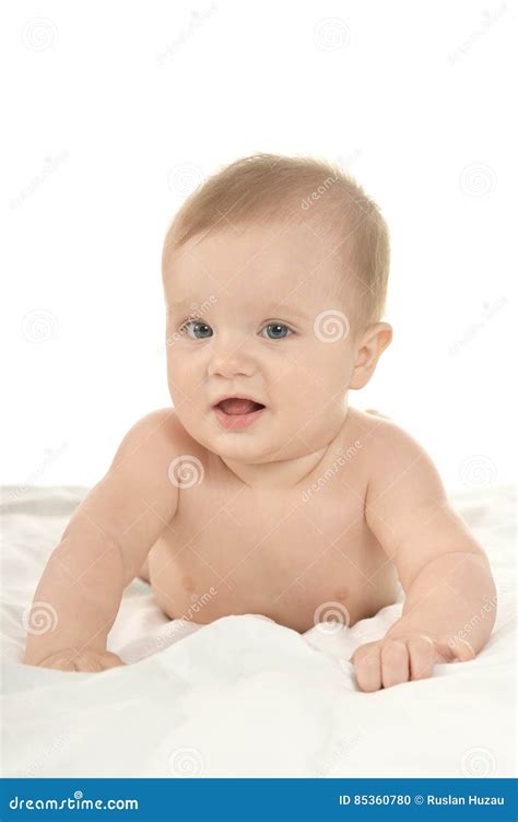 Baby Boy Lying On Blanket Stock Photo Image Of Expression 85360780
