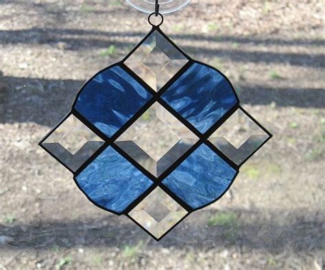 Stained Glass Suncatcher Victorian With Clear Bevels And Cobalt Etsy