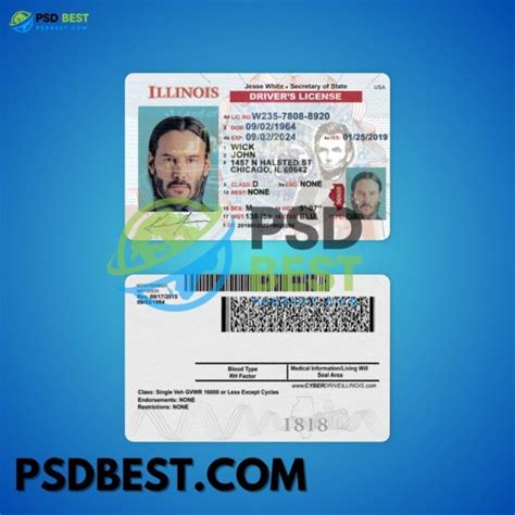 Usa Illinois Driving License Psd Template Psd Best