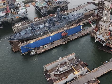 Battleship Uss Texas Bb 35 In Drydock At Galveston Tx Undergoing