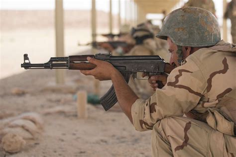 An Iraqi Soldier Prepares To Fire An Ak 47 During Nara And Dvids Public