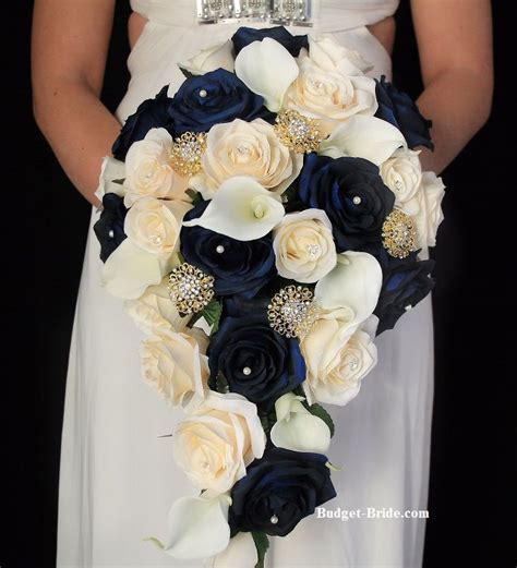 See more ideas about wedding bouquets, bridal bouquet, bouquet. Navy Blue and Gold Wedding Flower Bouquet. Cascading ...