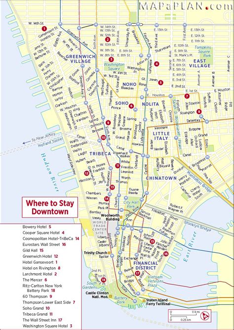 New York Top Tourist Attractions Map Downtown Manhattan Hotels