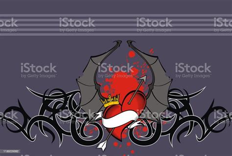 Heraldic Heart Bat Wings Crest Tribal Tattoo Background2 Stock