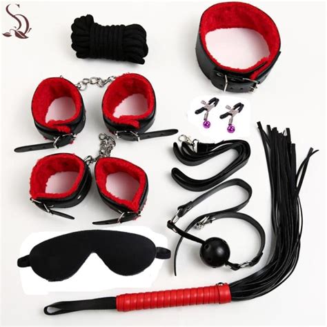 Hot Erotic Pcs Bdsm Bondage Set Kit Collar Whip Ball Gag Cuffs Rope Restraint Adult Toy Feb