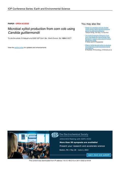 Pdf Microbial Xylitol Production From Corn Cob Using Candida