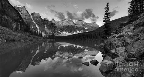 Panoramic Sunrise At Moraine Lake Black And White Photograph By Adam Jewell