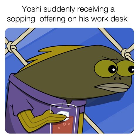 Yoshi Suddenly Receiving A Sopping Offering On His Work Desk Drryuu