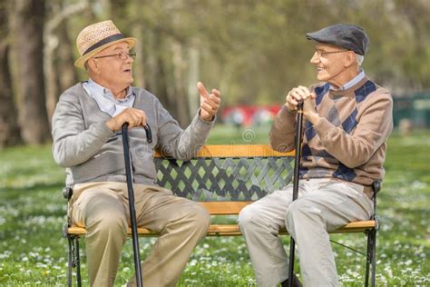 Two Seniors Talking To Each Other Park Stock Photos Free And Royalty