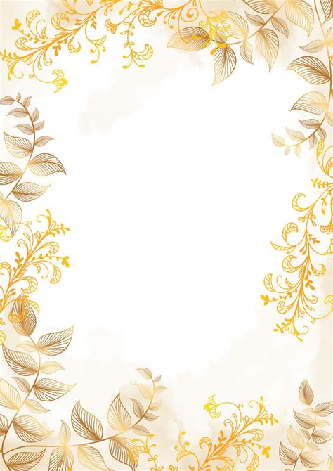 Decorative Border With Golden Linear Plant Design Page Border