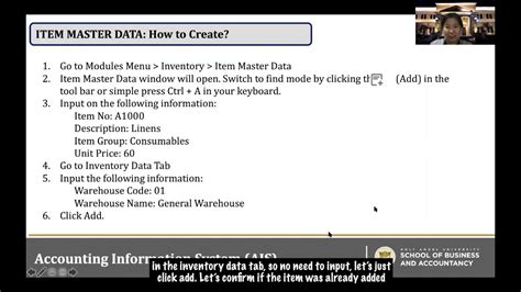 Lesson 3 3 Item Master Data Youtube