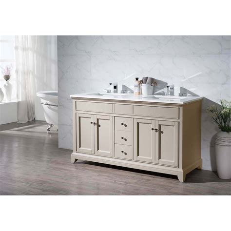 A floating bathroom vanity or a wall mount cabinet is a great option to create the illusion. Stufurhome Erin 59" Double Sink Bathroom Vanity with White ...