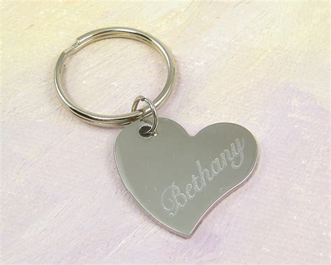Engraved Heart Keychain Personalized Heart Keychain Etsy