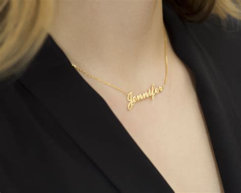 14k Solid Gold Name Necklace Nameplate Necklace Name Etsy