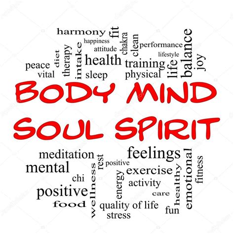 Body Mind Soul Spirit Word Cloud Concept In Red Caps — Stock Photo