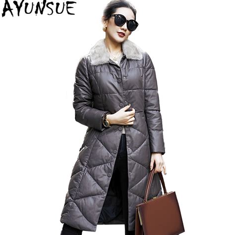 Ayunsue 2019 Women Genuine Leather Jacket Womens Winter Down Jackets