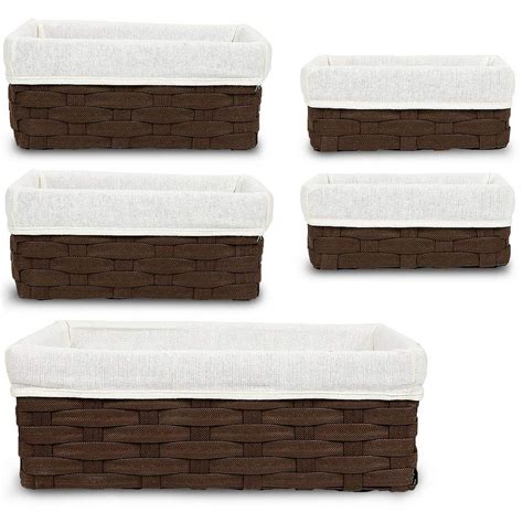 Wicker Basket Storage Baskets For Shelves With Woven Liner 5 Pack