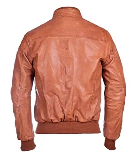 Mens Brown Sheepskin Waxed Leather Bomber Jacket