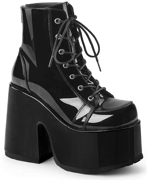 Demonia Chunky Patent Leather Lace Up Platform Ankle Boots Rave