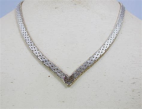 Vintage Italian Sterling Silver Woven V Chevron Necklace