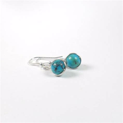 Natural Turquoise Herringbone Wire Wrapped Drop Earring Sterling Silver